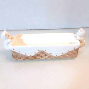 Vintage Avon Kitten Cracker Serving Dish Ceramic Basket Tray White Cats 8.5″